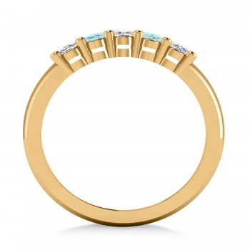 Oval Diamond & Aquamarine Five Stone Ring 14k Yellow Gold (1.00ct)