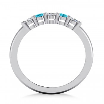 Oval Blue & White Diamond Five Stone Ring 14k White Gold (1.00ct)