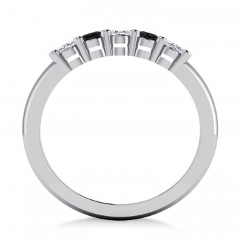Oval Black & White Diamond Five Stone Ring 14k White Gold (1.00ct)