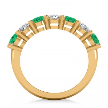 Oval Diamond & Emerald Seven Stone Ring 14k Yellow Gold (3.58ct)