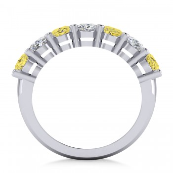 Oval Yellow & White Diamond Seven Stone Ring 14k White Gold (3.50ct)