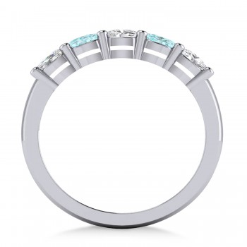 Oval Diamond & Aquamarine Five Stone Ring 14k White Gold (1.00ct)