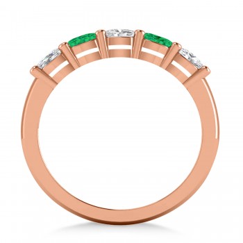 Oval Diamond & Emerald Five Stone Ring 14k Rose Gold (1.00ct)