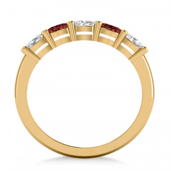 Oval Diamond & Garnet Five Stone Ring 14k Yellow Gold (1.00ct)