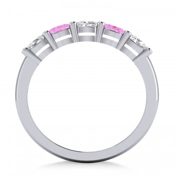 Oval Diamond & Pink Sapphire Five Stone Ring 14k White Gold (1.00ct)