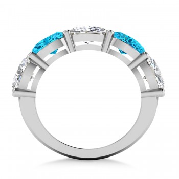 Oval Blue & White Diamond Five Stone Ring 14k White Gold (5.00ct)