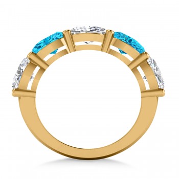 Oval Blue & White Diamond Five Stone Ring 14k Yellow Gold (5.00ct)