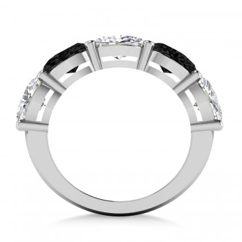 Oval Black & White Diamond Five Stone Ring 14k White Gold (5.00ct)