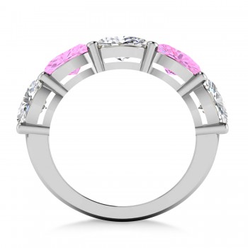 Oval Diamond & Pink Sapphire Five Stone Ring 14k White Gold (5.00ct)