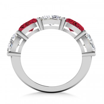 Oval Diamond & Ruby Five Stone Ring 14k White Gold (5.00ct)