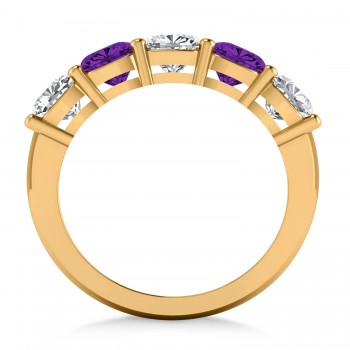 Cushion Diamond & Amethyst Five Stone Ring 14k Yellow Gold (2.70ct)