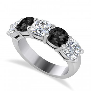 Cushion Black & White Diamond Five Stone Ring 14k White Gold (2.50ct)