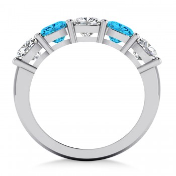 Cushion Diamond & Blue Topaz Five Stone Ring 14k White Gold (2.70ct)