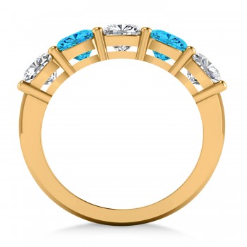 Cushion Diamond & Blue Topaz Five Stone Ring 14k Yellow Gold (2.70ct)