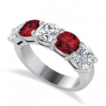 Cushion Diamond & Garnet Five Stone Ring 14k White Gold (2.70ct)