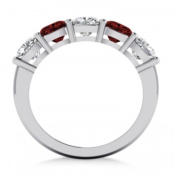 Cushion Diamond & Garnet Five Stone Ring 14k White Gold (2.70ct)