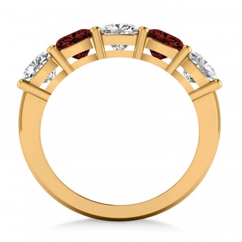 Cushion Diamond & Garnet Five Stone Ring 14k Yellow Gold (2.70ct)