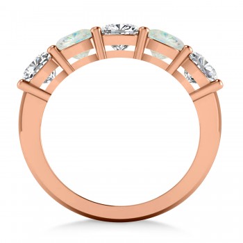 Cushion Diamond & Opal Five Stone Ring 14k Rose Gold (2.70ct)