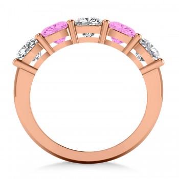 Cushion Diamond & Pink Sapphire Five Stone Ring 14k Rose Gold (2.70ct)