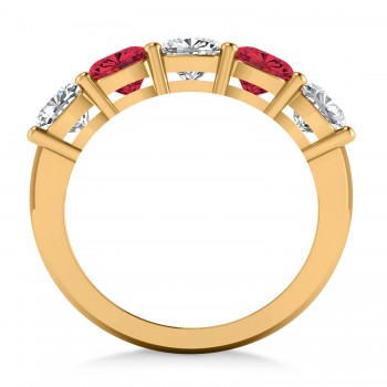 Cushion Diamond & Ruby Five Stone Ring 14k Yellow Gold (2.70ct)