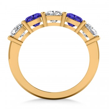 Cushion Diamond & Tanzanite Five Stone Ring 14k Yellow Gold (2.70ct)