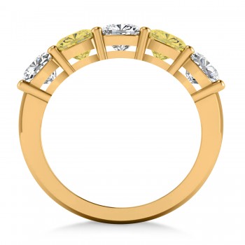 Cushion Yellow & White Diamond Five Stone Ring 14k Yellow Gold (2.50ct)