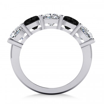 Cushion Black & White Diamond Five Stone Ring 14k White Gold (3.75ct)