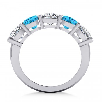 Cushion Diamond & Blue Topaz Five Stone Ring 14k White Gold (4.05ct)