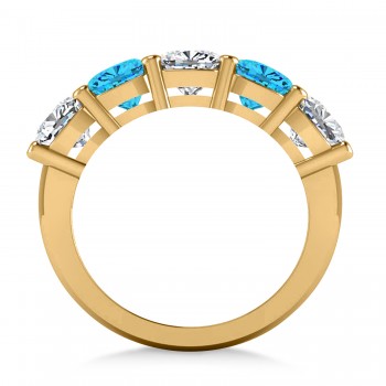 Cushion Diamond & Blue Topaz Five Stone Ring 14k Yellow Gold (4.05ct)