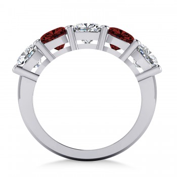 Cushion Diamond & Garnet Five Stone Ring 14k White Gold (4.05ct)