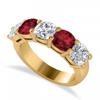 Cushion Diamond & Garnet Five Stone Ring 14k Yellow Gold (4.05ct)