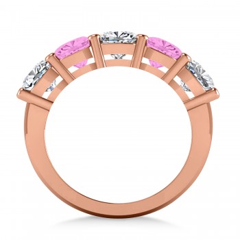 Cushion Diamond & Pink Sapphire Five Stone Ring 14k Rose Gold (4.05ct)