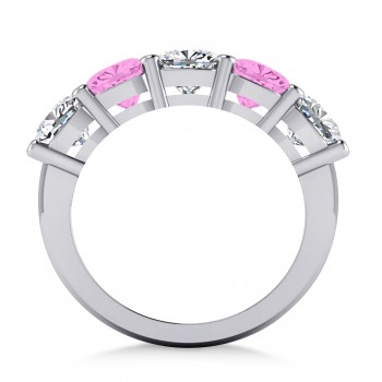 Cushion Diamond & Pink Sapphire Five Stone Ring 14k White Gold (4.05ct)