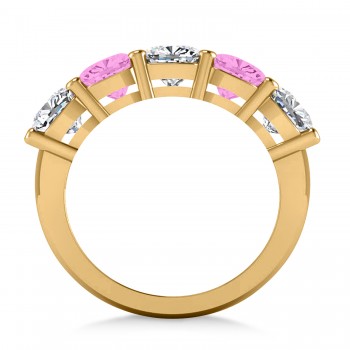 Cushion Diamond & Pink Sapphire Five Stone Ring 14k Yellow Gold (4.05ct)