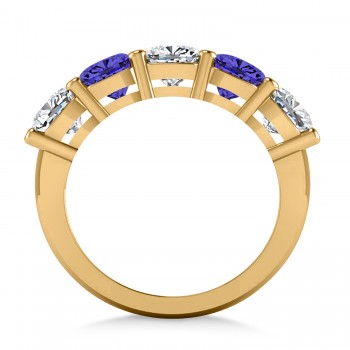 Cushion Diamond & Tanzanite Five Stone Ring 14k Yellow Gold (4.05ct)