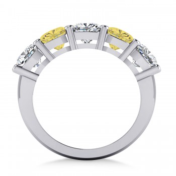 Cushion Yellow & White Diamond Five Stone Ring 14k White Gold (3.75ct)