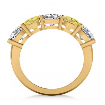 Cushion Yellow & White Diamond Five Stone Ring 14k Yellow Gold (3.75ct)