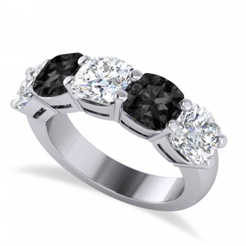 Cushion Black & White Diamond Five Stone Ring 14k White Gold (5.00ct)