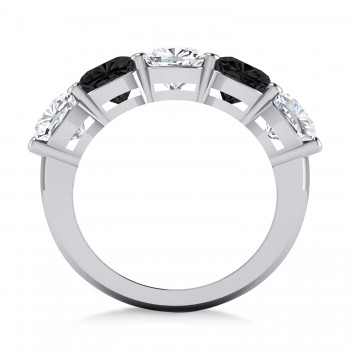 Cushion Black & White Diamond Five Stone Ring 14k White Gold (5.00ct)