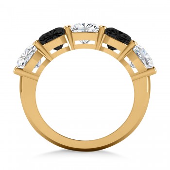 Cushion Black & White Diamond Five Stone Ring 14k Yellow Gold (5.00ct)