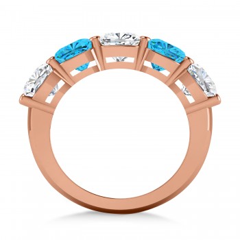 Cushion Diamond & Blue Topaz Five Stone Ring 14k Rose Gold (5.20ct)