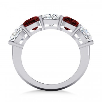 Cushion Diamond & Garnet Five Stone Ring 14k White Gold (5.20ct)