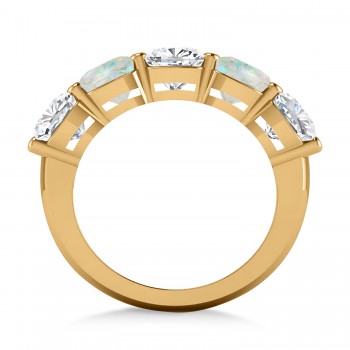Cushion Diamond & Opal Five Stone Ring 14k Yellow Gold (5.20ct)