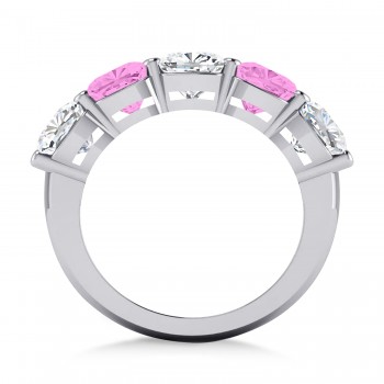 Cushion Diamond & Pink Sapphire Five Stone Ring 14k White Gold (5.20ct)