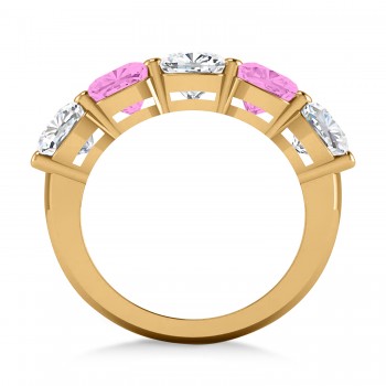 Cushion Diamond & Pink Sapphire Five Stone Ring 14k Yellow Gold (5.20ct)