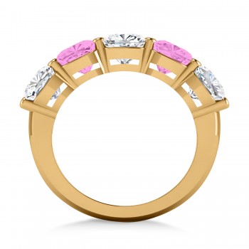 Cushion Diamond & Pink Sapphire Five Stone Ring 14k Yellow Gold (5.20ct)