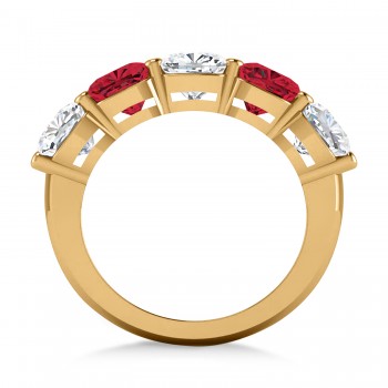 Cushion Diamond & Ruby Five Stone Ring 14k Yellow Gold (5.20ct)