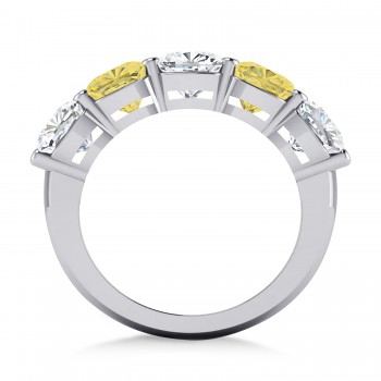 Cushion Yellow & White Diamond Five Stone Ring 14k White Gold (5.00ct)