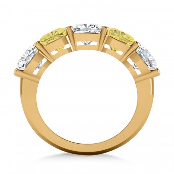 Cushion Yellow & White Diamond Five Stone Ring 14k Yellow Gold (5.00ct)