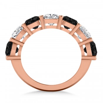 Cushion Black & Lab White Diamond Seven Stone Ring 14k Rose Gold (5.25ct)